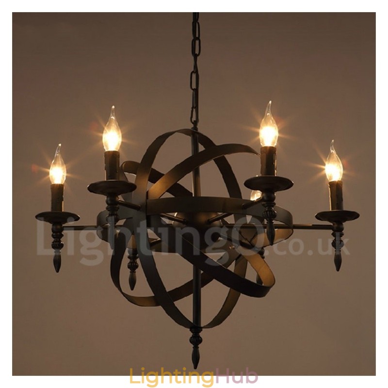 Retro Vintage Metal 6 Light Single Tier Chandelier Light