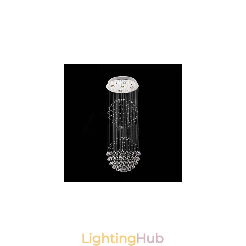 Pendant Light Modern Crystal Chandelier 5 Lights Silver Canpoy Clear Crystal Globe Ceiling Lamps Fixtures