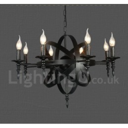 Black Retro Vintage Metal 8 Light Single Tier Chandelier Light