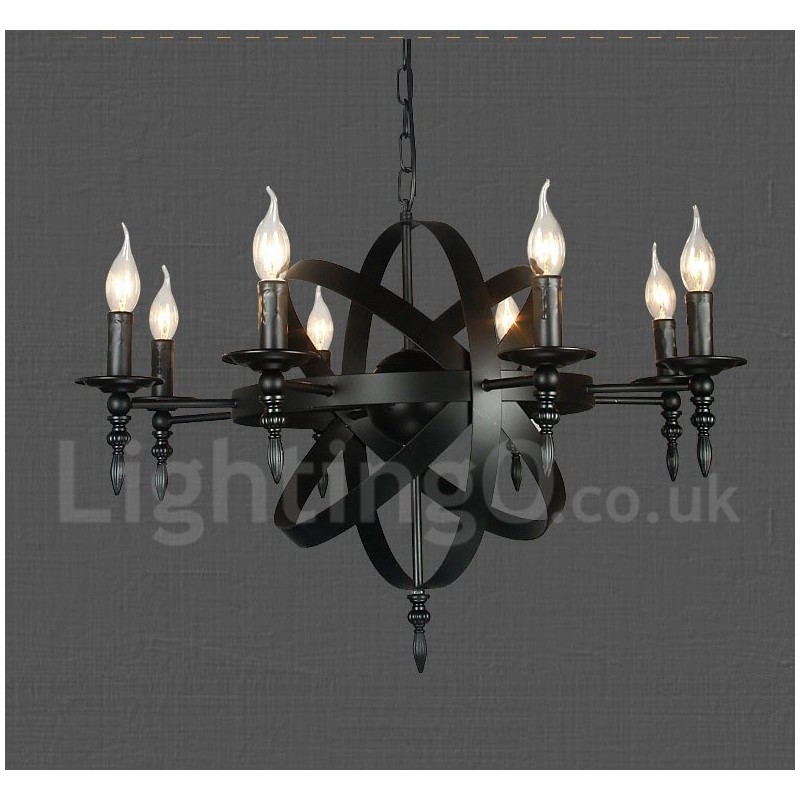 Black Retro Vintage Metal 8 Light Single Tier Chandelier Light