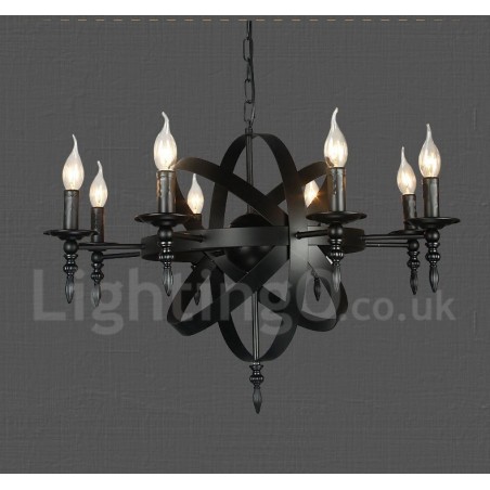 Black Retro Vintage Metal 8 Light Single Tier Chandelier Light Black Retro Vintage Metal 8 Light Single Tier Chandelier Light