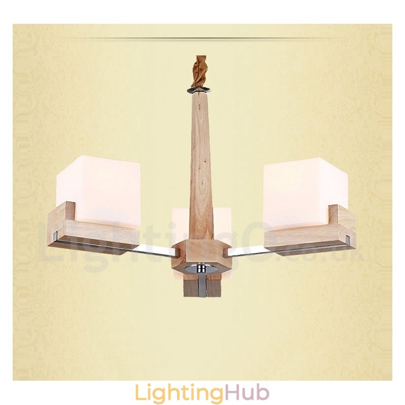 Wooden Modern Contemporary 3 Light Single Tier Chandelier Lamp