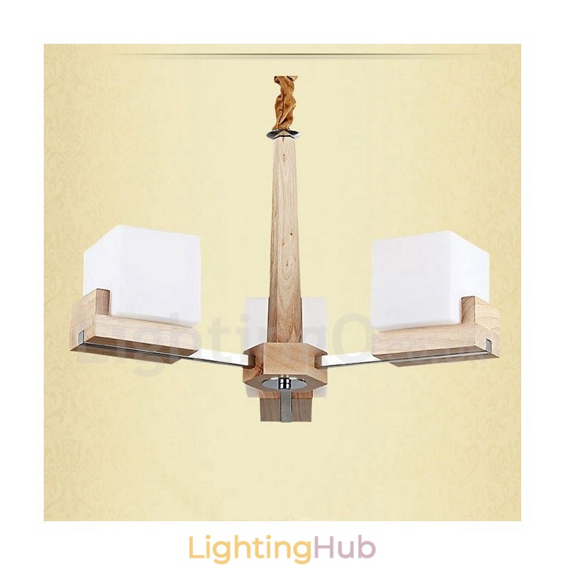 Wooden Modern Contemporary 3 Light Single Tier Chandelier Lamp