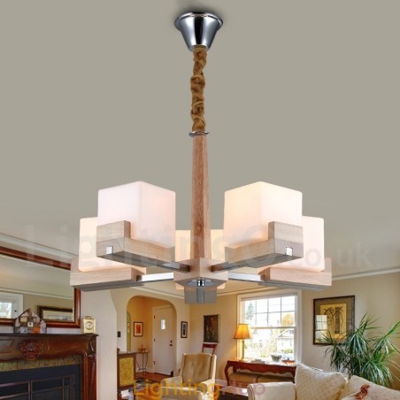 Wooden Modern Contemporary 5 Light Single Tier Chandelier Lamp Wooden Modern Contemporary 5 Light Single Tier Chandelier Lamp