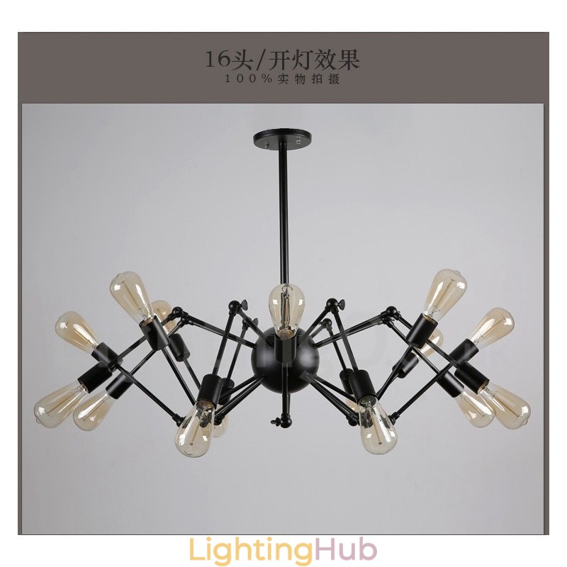 Black Retro Vintage Metal 8 Light Single Tier Chandelier Light