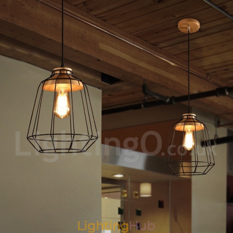 Vintage Metal Wooden Pendant Light