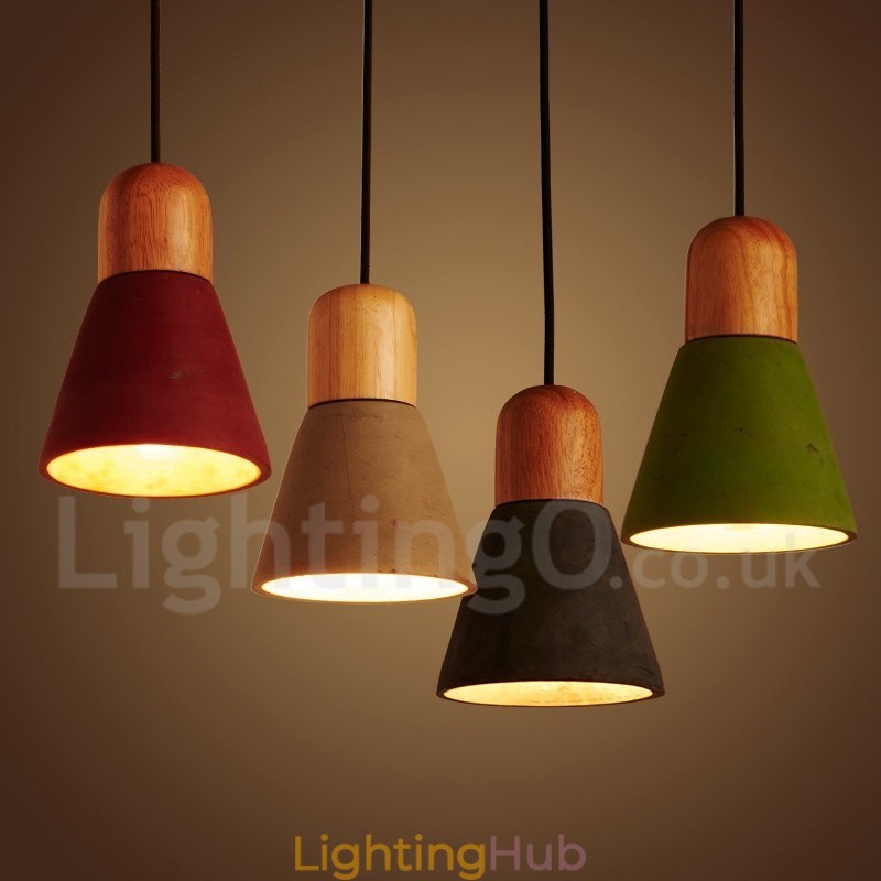 Modern Contemporary Wood Multi Colors Concrte Pendant Light