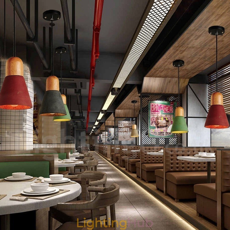 Modern Contemporary Wood Multi Colors Concrte Pendant Light