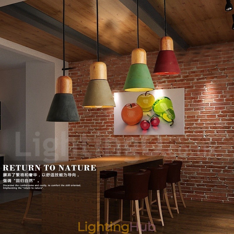 Modern Contemporary Wood Multi Colors Concrte Pendant Light
