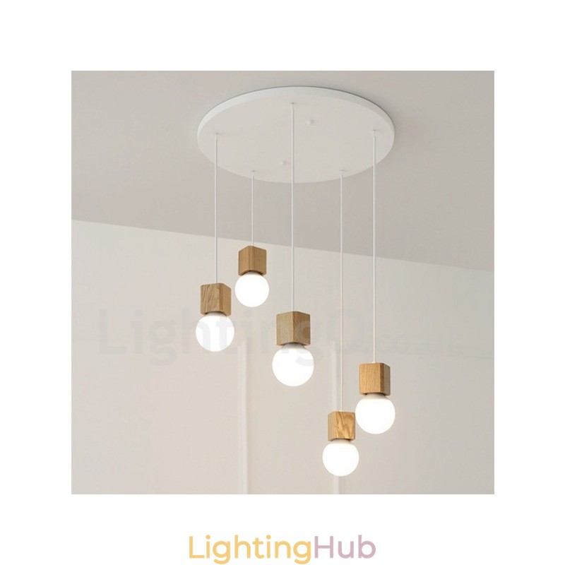 5 Light Wood Rustic Lodge Pendant Light