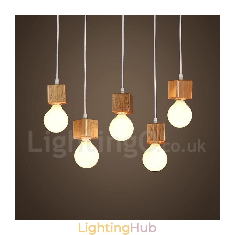 5 Light Wood Rustic Lodge Pendant Light