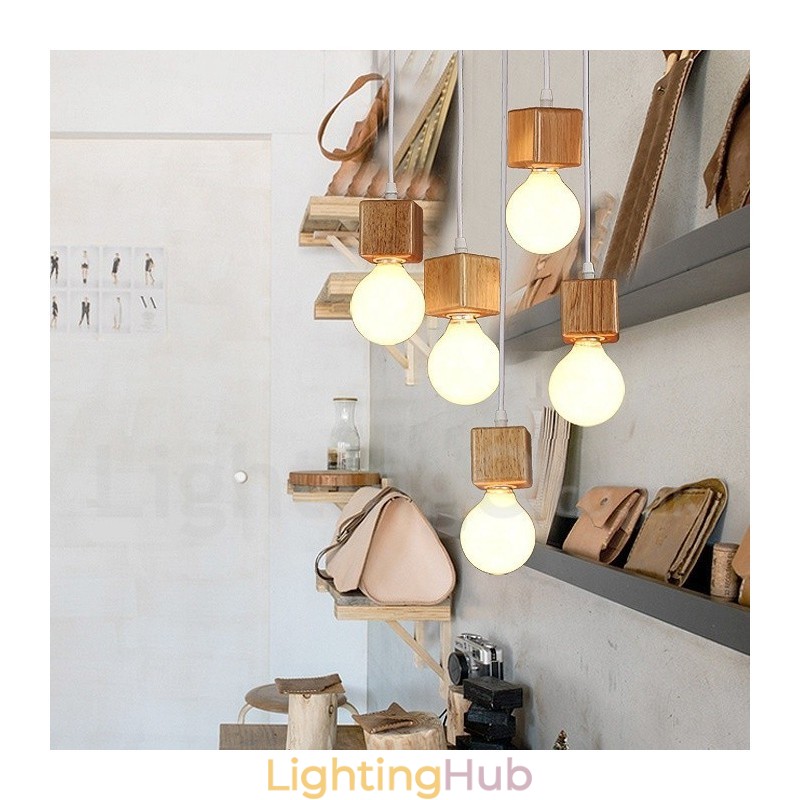 5 Light Wood Rustic Lodge Pendant Light