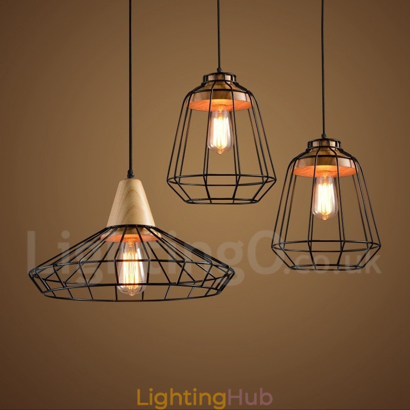 Country Metal Wooden Pendant Light