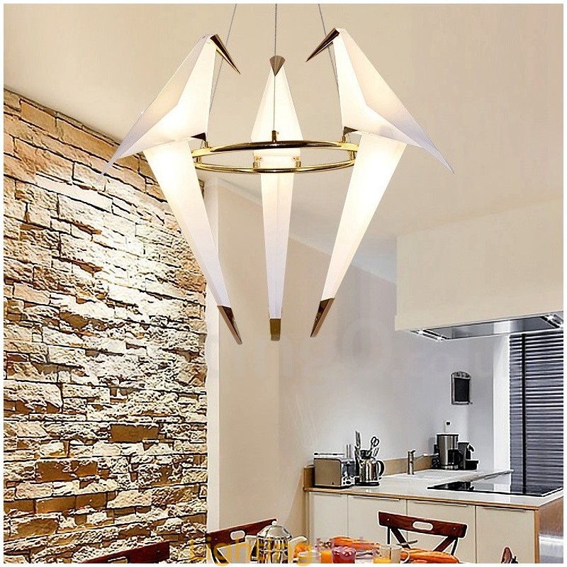 Modern Contemporary Paper Crane 3 Light Pendant Light