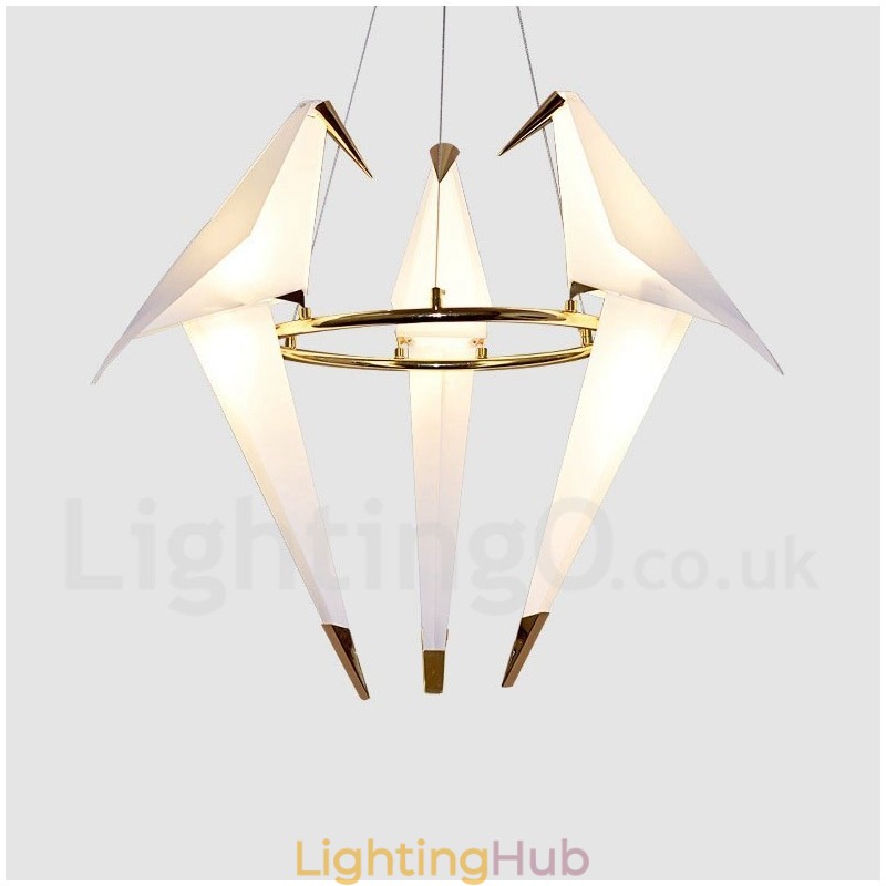 Modern Contemporary Paper Crane 3 Light Pendant Light