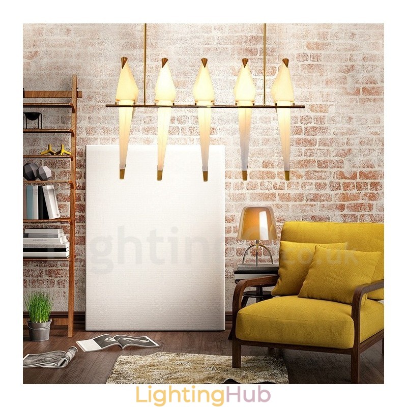 Modern Contemporary Paper Crane 5 Light Pendant Light