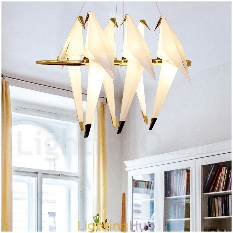 Modern Contemporary Paper Crane 6 Light Pendant Light