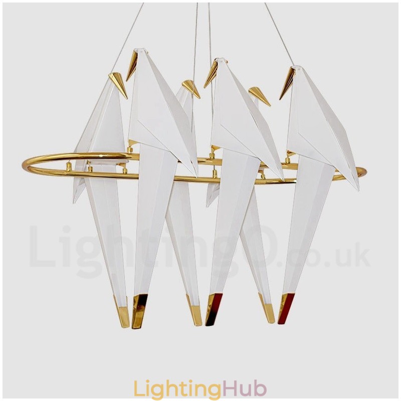 Modern Contemporary Paper Crane 6 Light Pendant Light