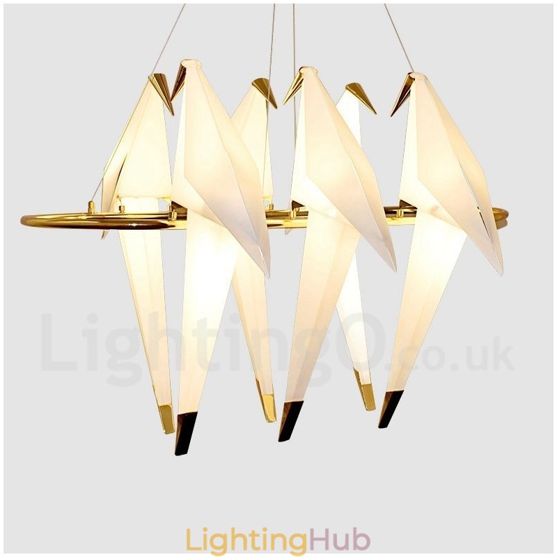 Modern Contemporary Paper Crane 6 Light Pendant Light
