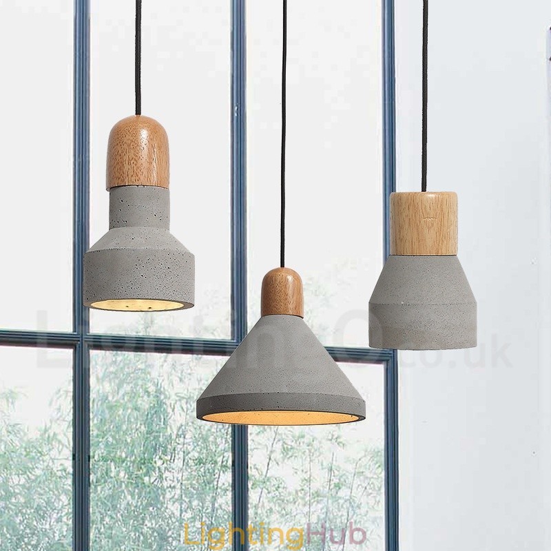 Single Light Modern Contemporary Wood Concrte Pendant Light