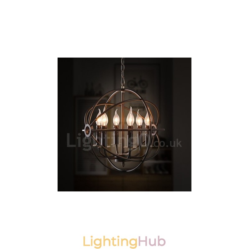 6 Light Metal Globe Vintage Pendant Light