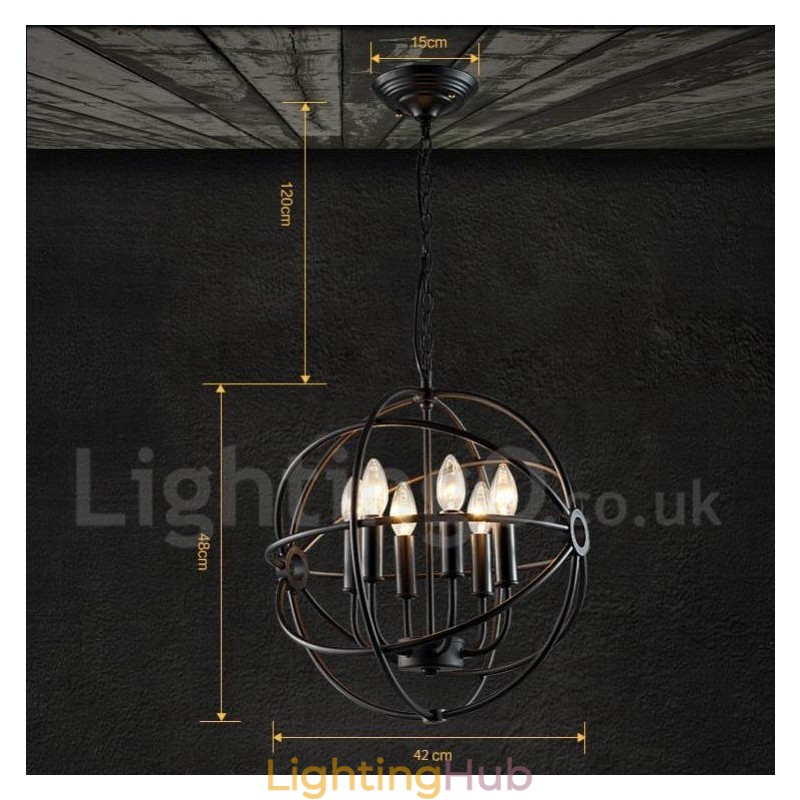 6 Light Metal Globe Vintage Pendant Light