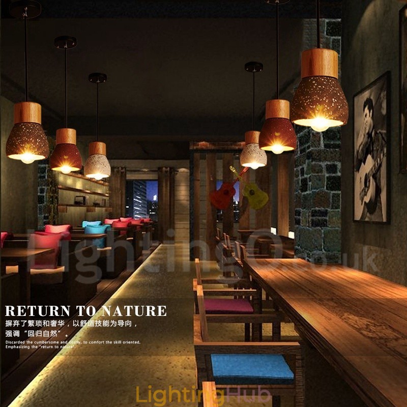 Modern Contemporary 1 Light Wood Concrte Pendant Light