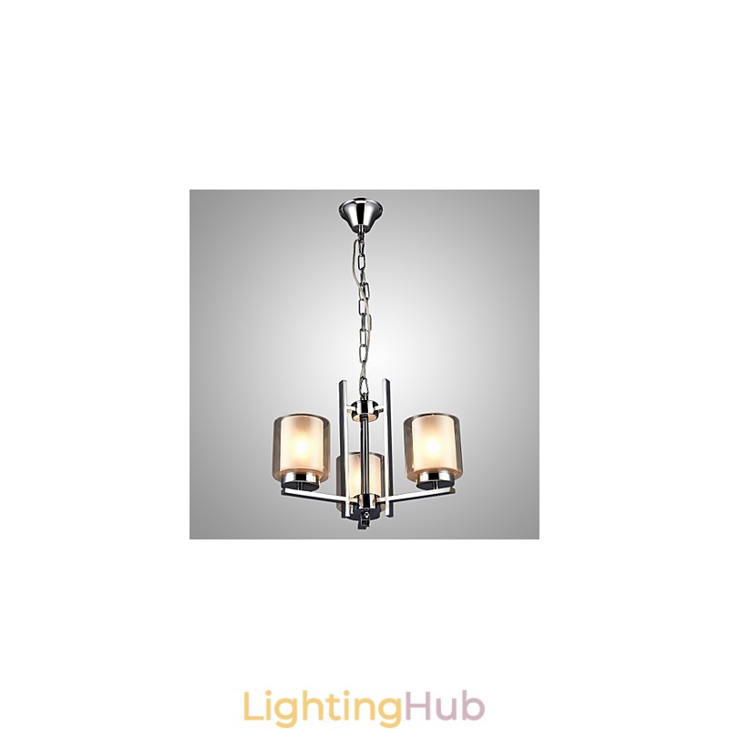 Iron Electroplated Chandelier with Glass Shade Classic Candle Lighting Lamp 3 Heads