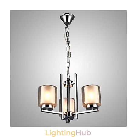 Iron Electroplated Chandelier with Glass Shade Classic Candle Lighting Lamp 3 Heads