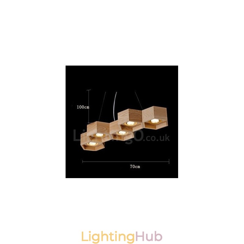 5 Light Wood Modern Contemporary Pendant Light
