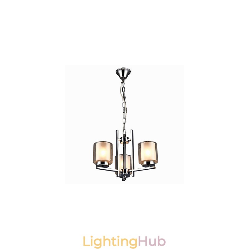 Iron Electroplated Chandelier with Glass Shade Classic Candle Lighting Lamp 3 Heads