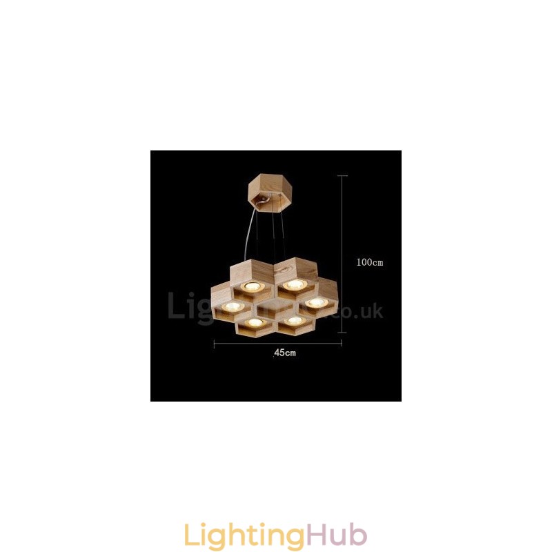 6 Light Wood Modern Contemporary Pendant Light