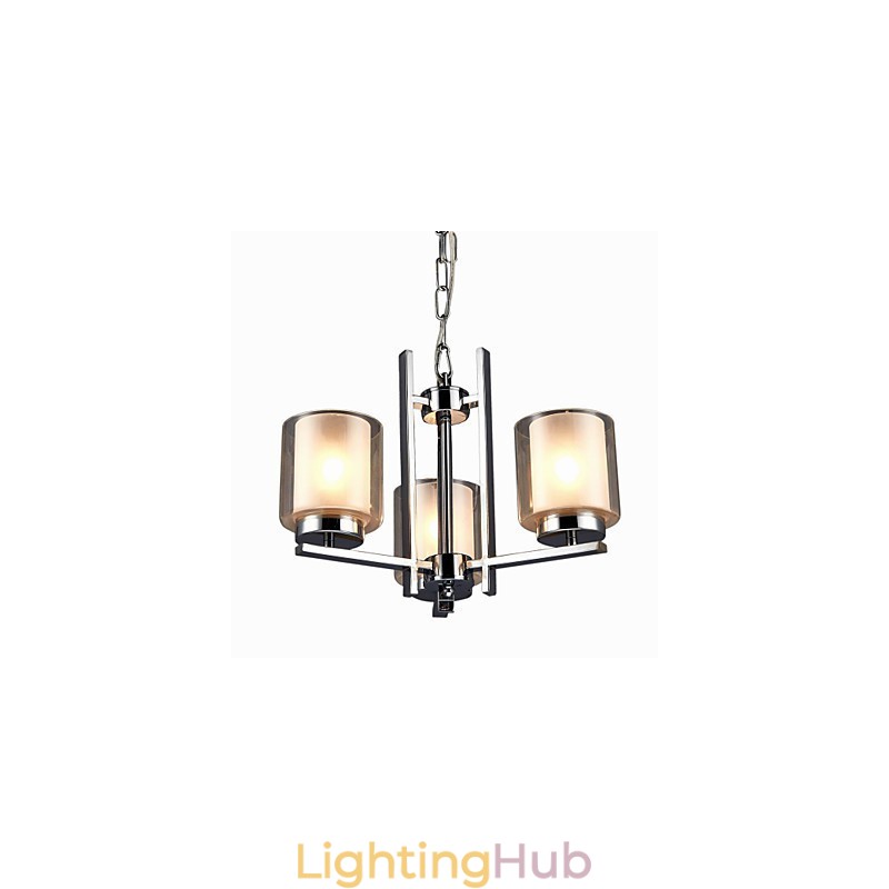 Iron Electroplated Chandelier with Glass Shade Classic Candle Lighting Lamp 3 Heads