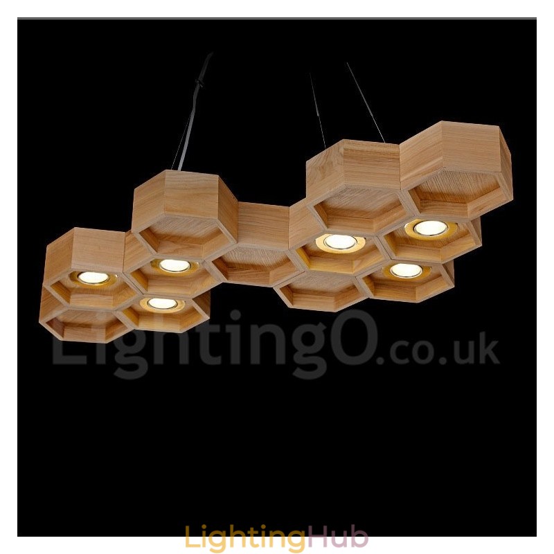 6 Light Wood Modern Contemporary Pendant Light
