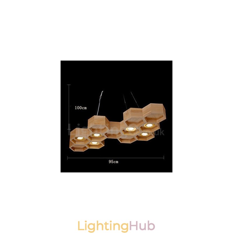 6 Light Wood Modern Contemporary Pendant Light