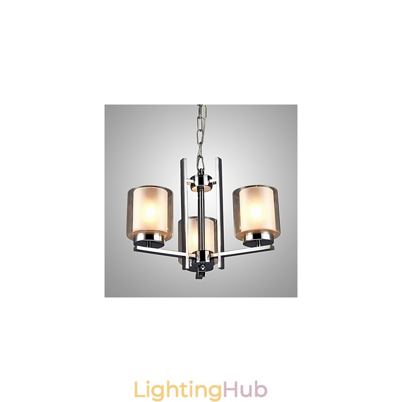 Iron Electroplated Chandelier with Glass Shade Classic Candle Lighting Lamp 3 Heads