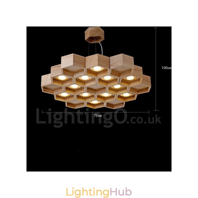 12 Light Wood Modern Contemporary Pendant Light