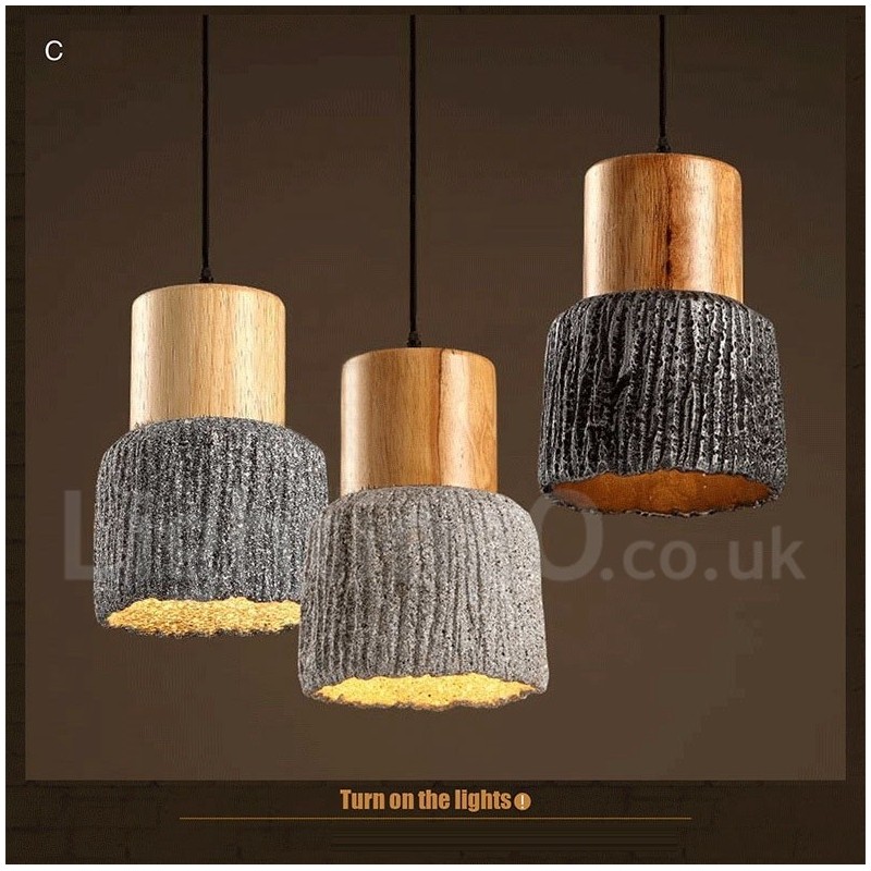 Retro Vintage Wood Concrte Pendant Light