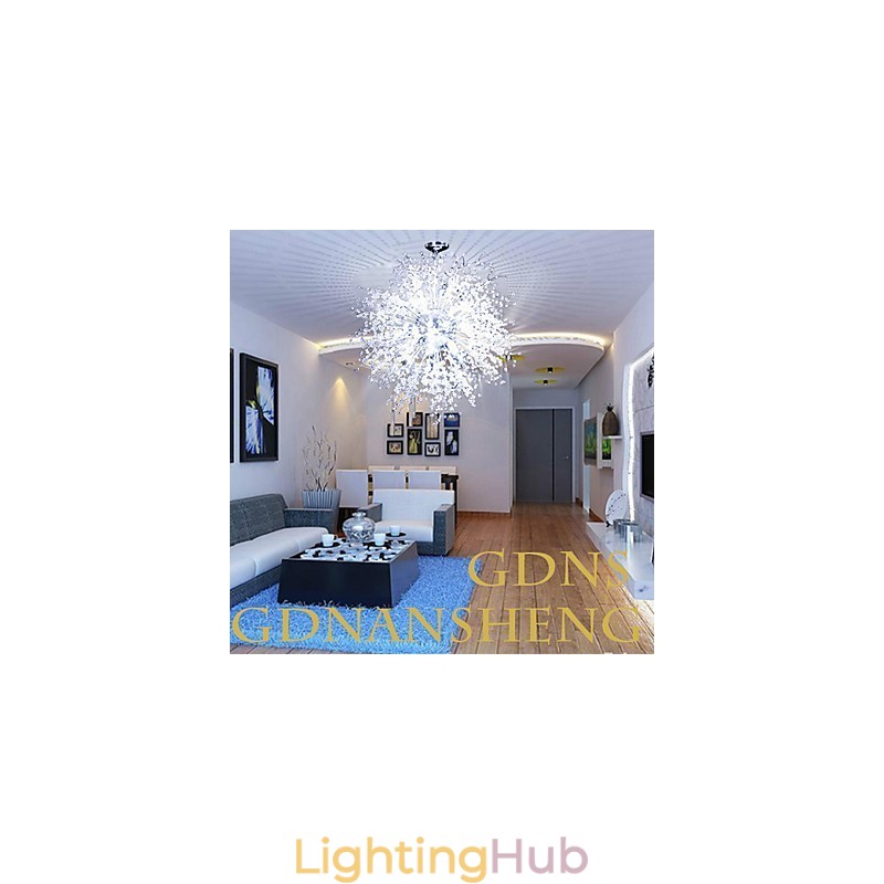 Modern Lantern Globe Crystal Chrome Metal Flush Mount