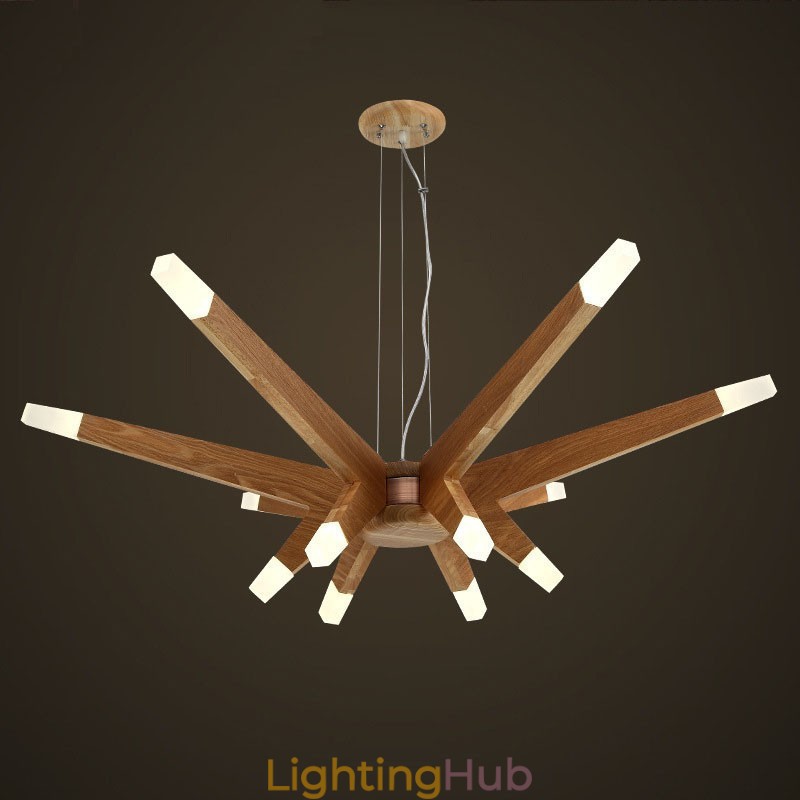 Modern Contemporary Wood 12 Light Pendant Light