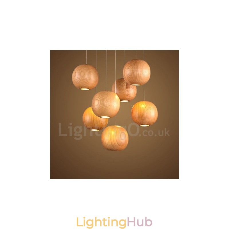 Rustic Lodge Wooden Globe Pendant Light