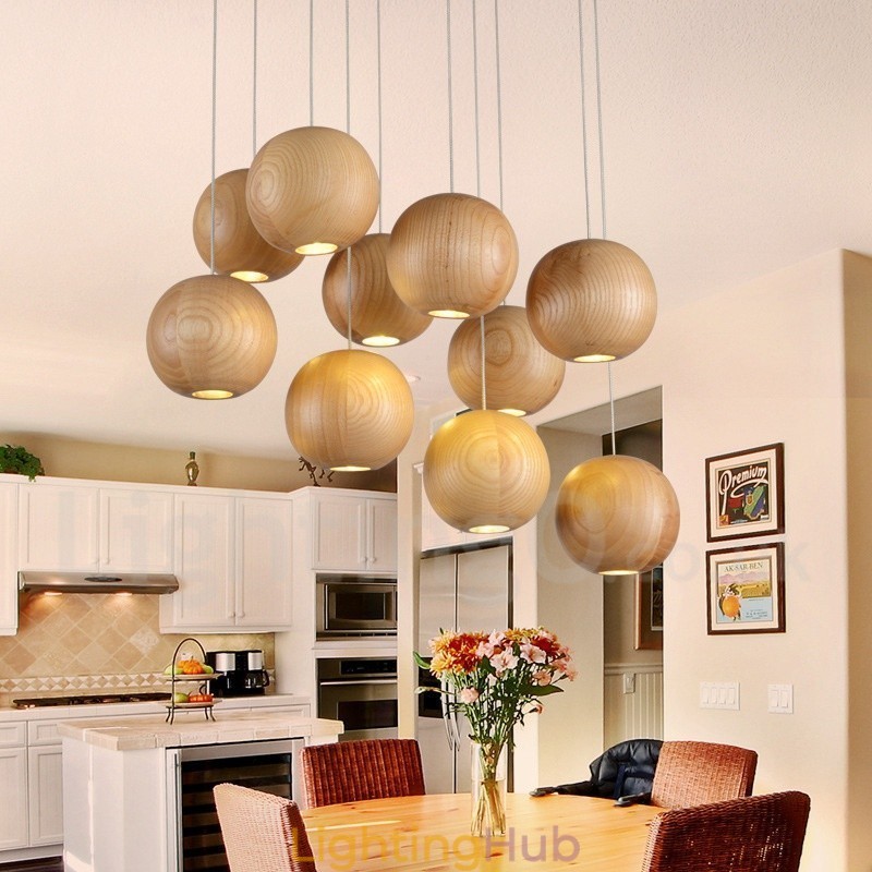 Rustic Lodge Wooden Globe Pendant Light