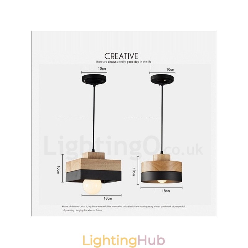 Modern Contemporary Wood Metal Wood Pendant Light