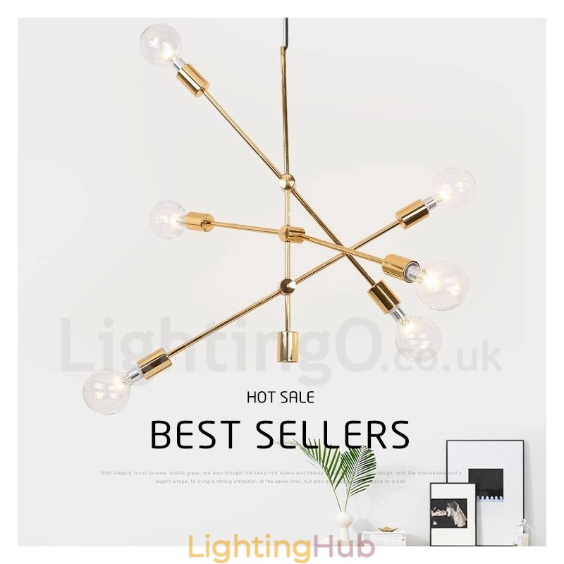 6 Light Copper Chandelier with Glass Shade Lamp