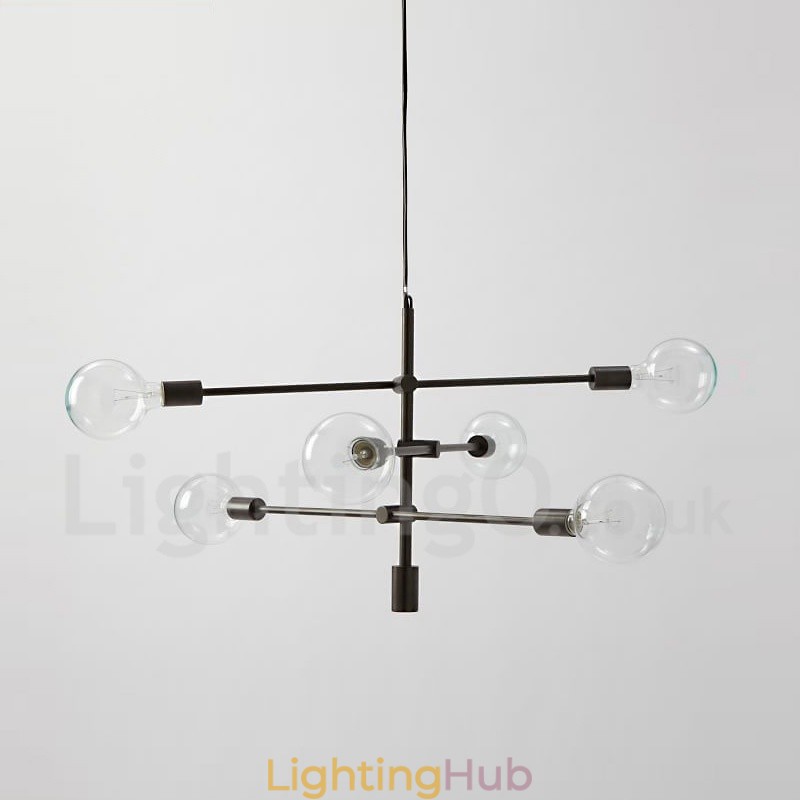 6 Light Copper Chandelier with Glass Shade Lamp