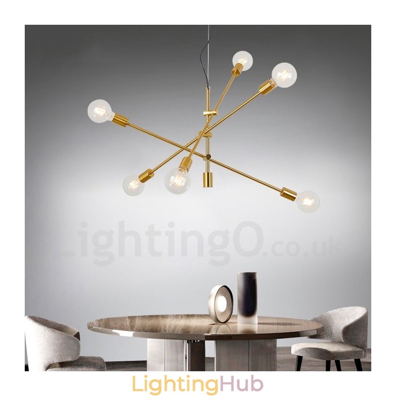 6 Light Copper Chandelier with Glass Shade Lamp