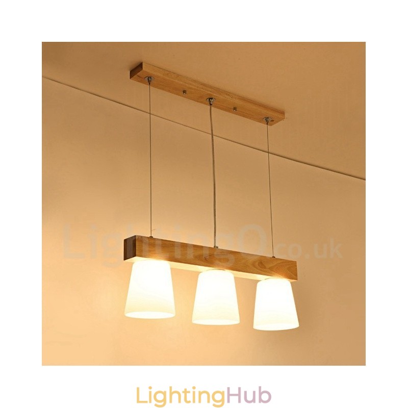 3 Light Modern Contemporary Wood Pendant Light