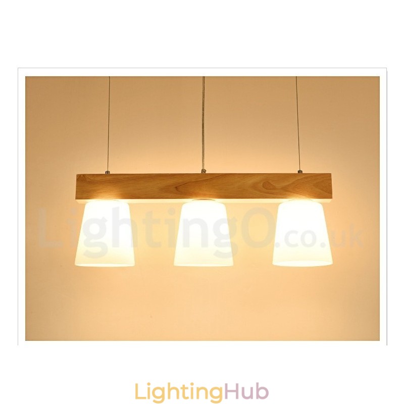 3 Light Modern Contemporary Wood Pendant Light