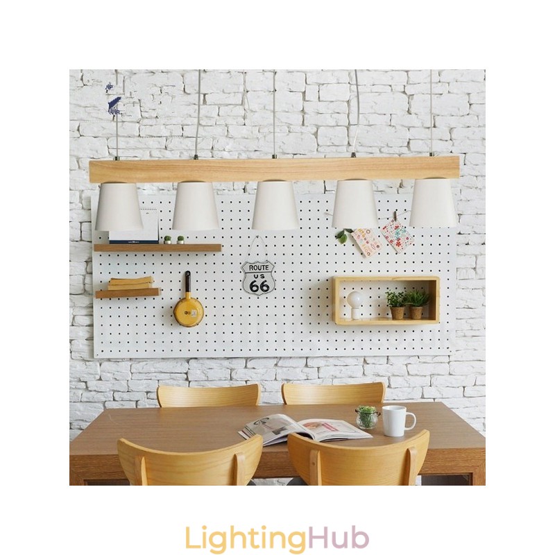 5 Light Modern Contemporary Wood Pendant Light