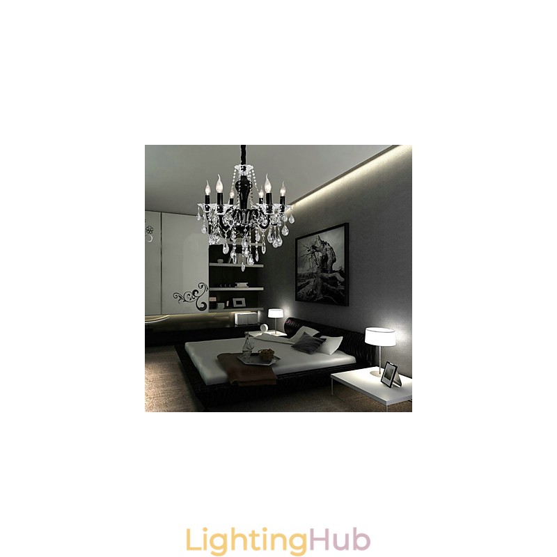 6 Light Crystal Chandelier in Black Design Accent